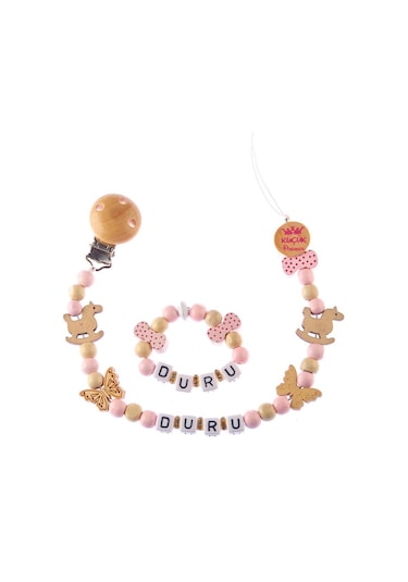 Isimli Emzik Zinciri Ve Bebek Bileklik - Bebek Bez042 Pembe