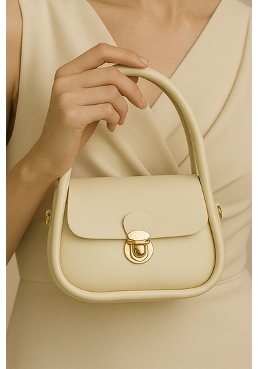 Saphira Arcana Krem Kilit Detaylı El Ve Omuz Çantası Krem