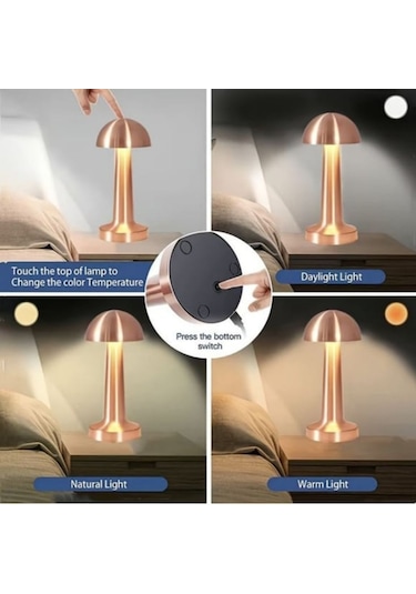 Mantar Model Retro Masa Lambası - Dimmerli, Şarjlı, Dekoratif Ve Dokunmatik Çok Renkli