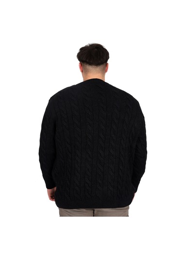 Mode Xl Büyük Beden Erkek Kazak Bisiklet Yaka Braıded 24211 Siyah Siyah