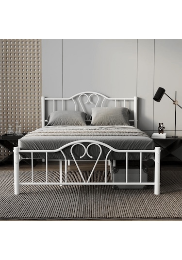 Reyo Orkide Çift Kişilik Ferforje Beyaz Metal Karyola 160x200