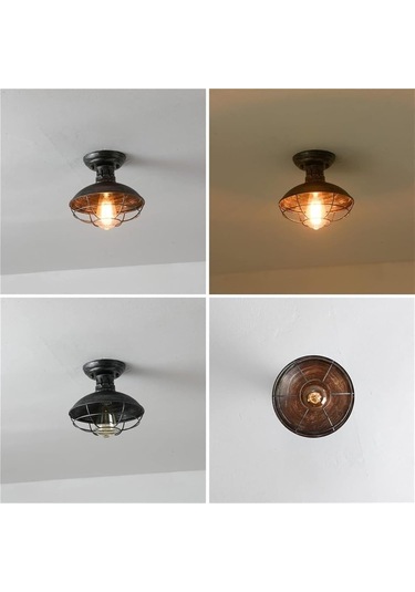 Tel Kafes Tavan Işıkları Kolye Lambaları Endüstriyel Retro Kubbe Tavan Lambasına Yakın Gümüş Gümüş