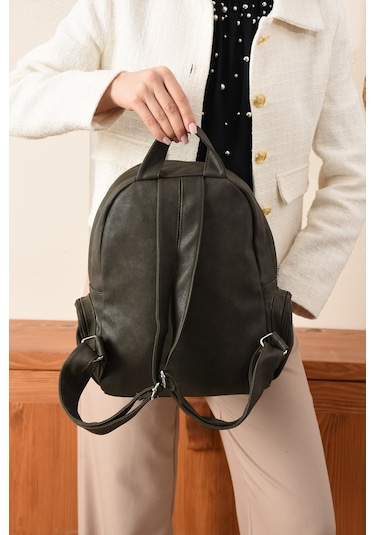 Just Polo Kadın Eskitme Suni Deri Çok Cepli Günlük Sırt Çantası Pbu3000 Yeşil