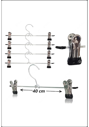 Mandallı Metal Pantolon & Etek Askısı Gümüş 10 Adet Krom