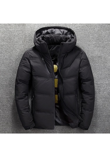 Erkekler İçin Kalınlaştırılmış Kapüşonlu Beyaz Ördek Tüyü Ceket Siyah