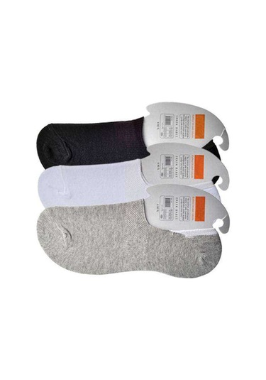 Siyah Gri Ve Beyaz Erkek Babet Çorap 3 Çift Antra Melanj