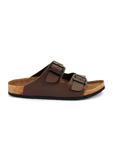 Slazenger Lens Erkek Kahve Cilt Çift Toka Günlük Terlik Kahverengi