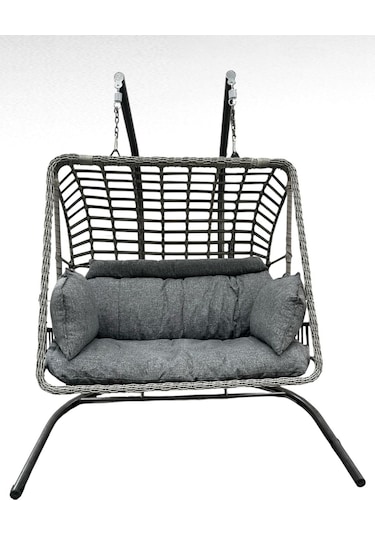 Tu Tienda Tu Tienda İki Kişilik Rattan Örgü Salıncak Duman Renk