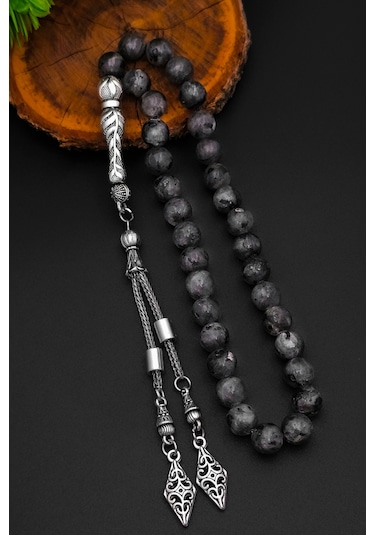 Erkek Doğal Taş Tesbih Lavrakit Tesbih 8 Mm Bt038 Gri