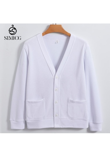 Yeni Örme Hırka Makinede Yıkanabilir V Yakalı Erkek Yün Kazak Beyaz