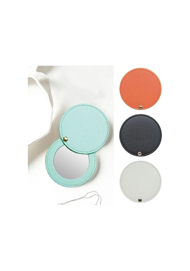 Ultra İnce Makyaj Aynası Pu Deri Cep Aynası Taşınabilir Kozmetik Aynası Siyah