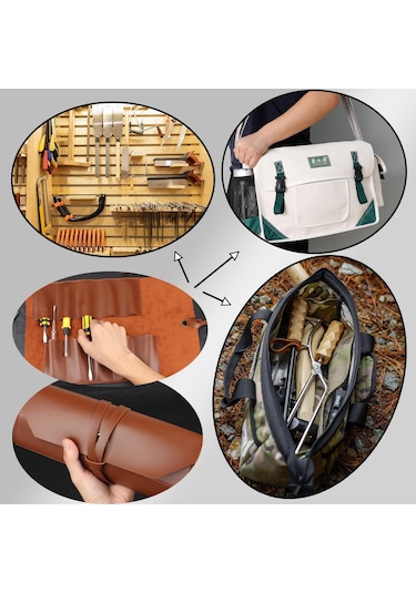 Çok Fonksiyonlu Deri Alet Rulo Çanta Taşınabilir Bakım Ağaç İşleme Elektrikçi Çantası Vida Anahtarı Depolama Donanım Alet Çantası Siyah