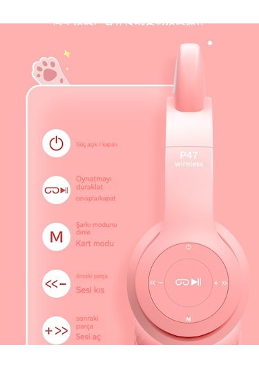 P47m Cat Ear Çocuk Baş-kulak Bluetooth Kulaklık-siyah