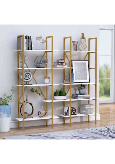 Zizuva Tasarım Gold Kitaplık Ve İkiz Vitrin