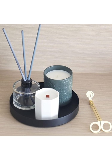 Yaozixa Koyu Siyah Metal Mum Tepsisi - Modern Köy Stili Masaüstü Aksesuarı - 7.8 İnç Dekoratif Servis Tabakası