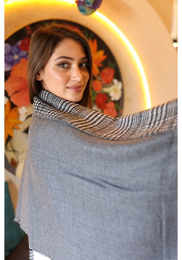 Çift Taraflı Kazayağı Desenli Atkı Omuz Şalı 70x185 CM 1212 Antrasit