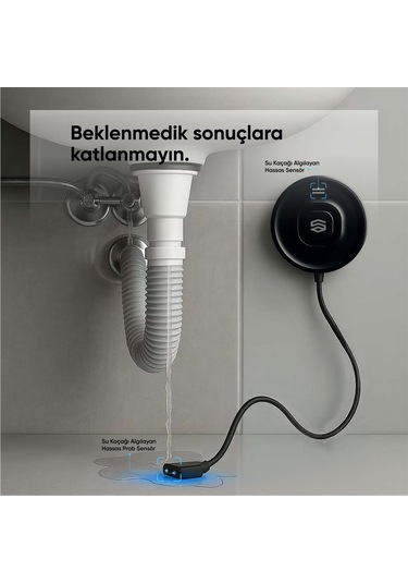 Şımart Akıllı Su Kaçağı Dedektörü Problu, 100db Alarm Sesli, Uygulama Bildirimli Siyah