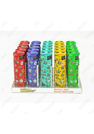 Işıklı Çakmak Renkli Poker Desenli Rüzgar Çakmağı 25li Çok Renkli