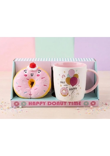 Donut Peluş Anahtarlıklı Kupa 360 Ml Pembe1