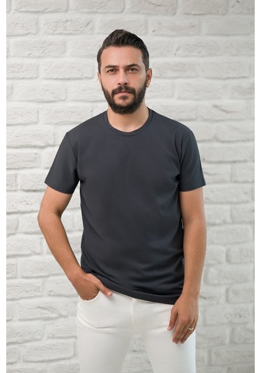 Paul Martin Slimfit Fit Bisiklet Yaka Rayon Kumaş Full Likralı T-shirt Antrasit