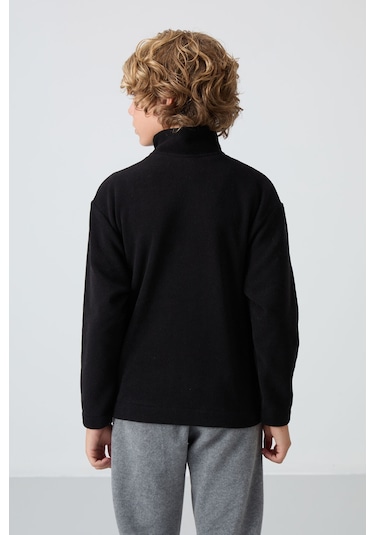 Tommy Life Siyah Kalın Yumuşak Dokulu Standart Fit Nakışlı Polar Erkek Çocuk Sweatshirt - 11221 Siyah
