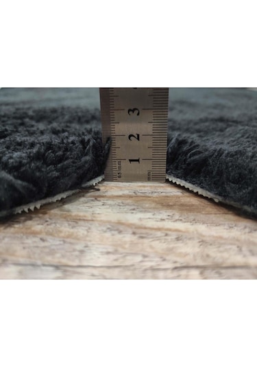 Balat Halı Dekoratif Siyah Kaymaz Taban Peluş Elips Papatya Halı
