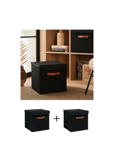 Ocean Home Textile 2'li Siyah Renk Jüt Kapaklı Kutu Set 30 x 30 x 30 cm