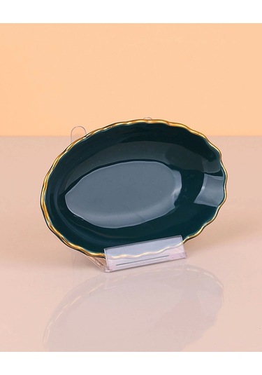 Porselen Altın Yaldızlı İstridye Çerezlik Reçellik Lokumluk Sosluk 1 Adet Petrol