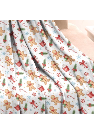 Noel Desenli 50x60 İnç Polar Battaniye, Yumuşak, Hafif Ve Kalın, Erkek, Kadın Ve Çocuk İçin Noel Zencefil Ekmek Hediyesi