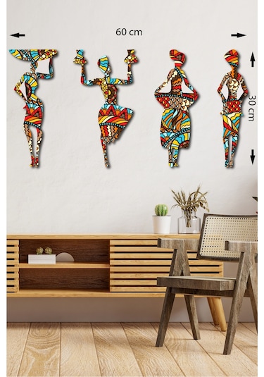 No77decor Afrikalı Kadın Etnik Desenler Dijital Baskı Mdf Set 4 Parça