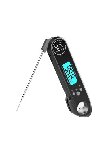 Monyee Siyah Füme Mutfak Termometresi - Ip67 Su Geçirmez, Çelik Prob, Lcd Ekran, Şişe Açıcı Ve Manyetik Tutucu Siyah