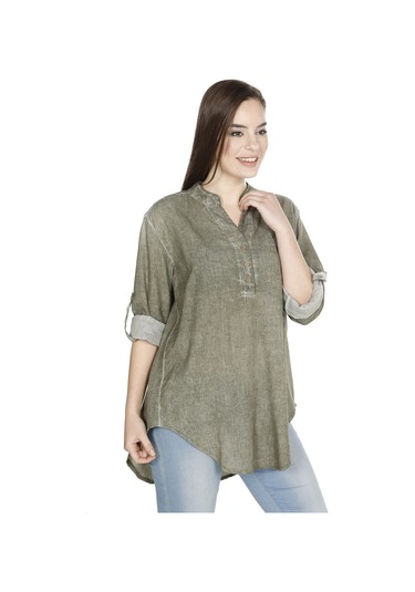 Uzun Kol Şile Bezi Akasya Bluz Haki Hk