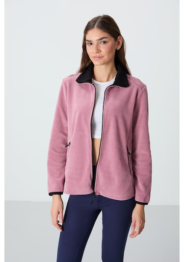 Rahat Form Dik Yaka 2li Paket Siyah-gül Kurusu Kadın Polar Sweatshirt - 97173 Siyah - Mor