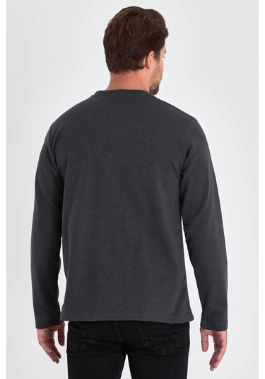 MMetalic Erkek Antrasit Çift Bisiklet Yaka Baskı Detaylı Standart Rahat Kesim Sweatshirt Antrasit