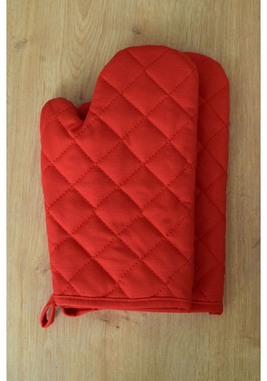 Kırmızı Yanmaz Ve Isıya Dayanıklı 2 Fırın Eldiveni Ve 2 Tutacak