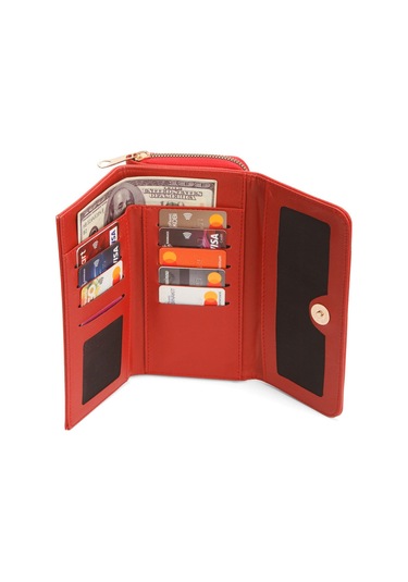 Yaşam Çiçeği Baskılı Şans Cüzdanı Kağıt Bozuk Para Ve Kartlık Bölmeli Kırmızı Kadın Cüzdan Kirmizi