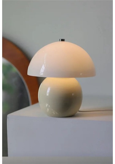 Modern Tasarım Merkür Abajur Krem Gövde Kablolu Tak Çalıştır Masa Lambası Bej