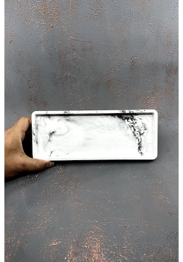 Mermer Desenli Beton Sunum Tepsisi Dekoratif Sunumluk 25x10 Cm