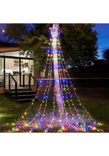 Rgb Tepe Yıldızlı Güneş Enerjili Yılbaşı Led Işığı, Kumanda Ve Animasyonlu Noel Ağaç Duvar Işığı Renkli