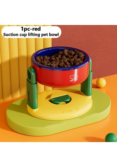 Elmpaly Kırmızı Yaprak Desenli Emniyetli Vakum Tabanlı Ayarlanabilir Köpek Kedi Mama Kabı