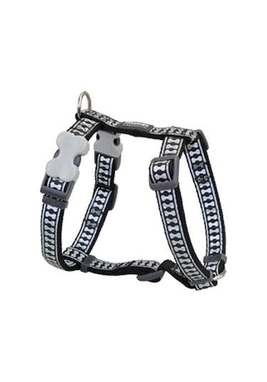 Red Dingo Reflektörlü Kemik Desenli Siyah Göğüs Tasması 25mm Siyah