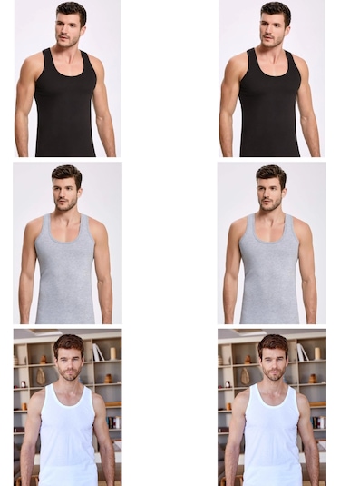 6'lı Paket Pamuklu Erkek Askılı Atlet Karışık Renk