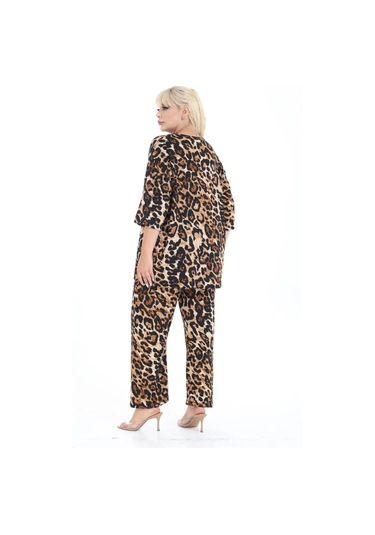 Desenli Kimono Hırkalı 2li Alt Üst Takım Bürümcük Kumaş Yazlık 2xl-6xl Oversize Leopar