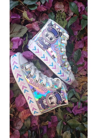 Scarpe Magiche Labubu Bilekli Sneaker 31-35 Numara Arası Işıksızdır Gümüş