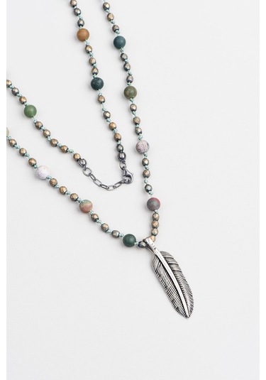 So Chic Hint Akik Taşlı Kartal Tüyü Figürlü Gümüş Kolye