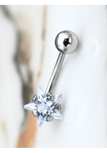 Yıldız Zirkon Taş 8 Mm Zirkon Taş 316l Cerrahi Çelik Göbek Piercing-gbkpr67
