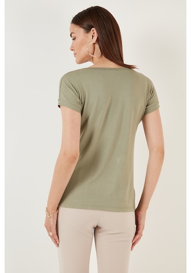 Lela V Yaka Rahat Kesim Yırtmaçlı Bayan Bluz 5862000 Olive