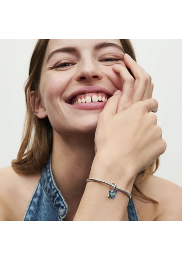 Nur Silver Blue Butterfly Dangle Gümüş Sallantılı Charm Nur-ch00017 Çok Renkli