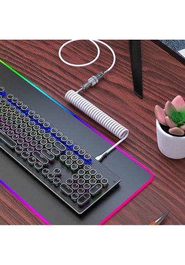 Yaozixa Mekanik Klavye İçin Genişletilebilir Usb-type-c Nilon Örgü Kablosu Beyaz