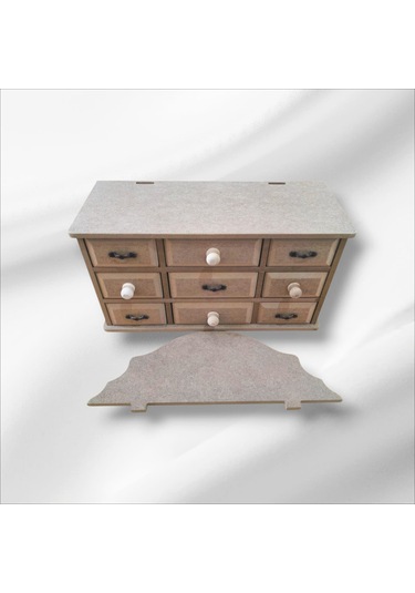 Ahşap-boyanabilir-9çekmeceli-çok Amaçlı Takı Ve Makyaj Kutusu